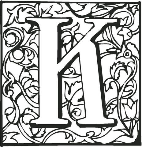 Letter K With Ornament Coloring Page